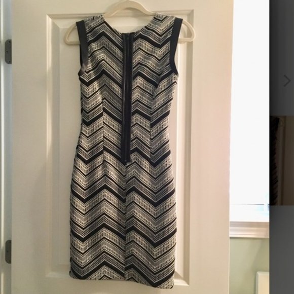 Bar III Black & White Dress w/ Black Leather - Picture 2 of 3